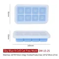 Moule en silicone bleu ciel à 8 cavités en forme de patte de chat pour glaçons - 8 Grilles Rectangulaires (DM-15-25)