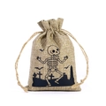 Halloween burlap drawstring bag with skull and cemetery silhouette for candy gifts - Skull