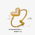 Verstelbare gouden roestvrijstalen ring met marmeren hart en getextureerde band - Open Hart Ring / Wit (Gouden Ring)