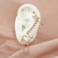 Detailed view of 7-piece gold earring set with zircon heart and tassel chain on model - Heart Tassel Zirconia Ear Jewelry Set (KC金5177)