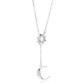 Silver sun and moon pendant necklace with delicate chain in a polished finish - Silver Sun Moon Celestial Y Necklace (N05650S)