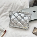 Chic silver quilted PU heart-shaped pouch with metallic finish and zipper closure - Rhombus Quilted / Diamond Grid Silver