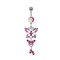 Silver belly ring with pink butterfly pendant and shimmering cubic zirconia stones - Silver Butterfly Style (BR231216004)