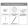 16-piece white ceramic dinnerware set with embossed patterns for 4 people - 16-Piece Set for 4 Persons