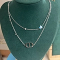 Collier double rangée en argent avec étoile en strass et pendentif lettres CD - 9095-argent