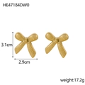 Detailed view of 18K gold plated bow earrings with vertical stripe texture and size info - HE47184DW0 Gold Striped Bow
