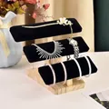 Three-tier wood jewelry stand with black velvet bars for watches and bracelets - 3-Tier Solid Wood Bracelet Stand-Black Velvet