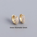 Gold s925 silver hoop earrings featuring three rows of zircon pavé with 6mm inner diameter - 6mm Gold