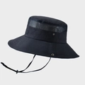 Men's black outdoor sun hat with breathable mesh top and adjustable chin strap - Black