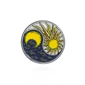Creative yin yang enamel pin featuring celestial sun and moon motifs in blue and white - Sun and Moon