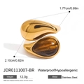 Stainless steel open ring with brown tiger eye teardrop gemstone in gold finish - Tiger Eye Teardrop Ring (JDR0111007-BR)