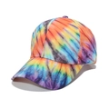 Casquette de baseball tie-dye dégradée avec impression 3D et structure à six panneaux - Tie-Dye Orange Jaune Bleu Violet Vert