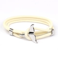 Beige woven Milan cord bracelet with a silver whale tail nautical anchor clasp for couples - Silver Whale Tail Buckle / Off White