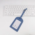 Blue PU leather luggage tag with adjustable strap and information card slot - Stitched Frame No-Flip Style / Haze Blue