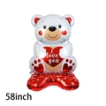 Giant 58-inch bear balloon holding a red I Love You heart with a stable base - Standing White Bear Hugging Heart