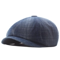 Berretto newsboy vintage a quadri blu in denim lavato con design ottagonale - Blu scuro