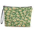 Floral canvas makeup bag with white daisies on green background and black wrist strap - 17*25cm / Green Lively Daisy (Style 4)