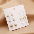 6-pair set of gold and pearl stud earrings including butterfly and whale tail designs - Gold Butterfly Tail Flower