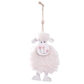 Cute white wool felt sheep hanging ornament with natural wood finish and jute string - Style B