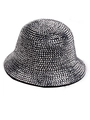 Disco bucket hat with sparkling silver rhinestones and black trim detail - Full Rhinestone Grey Bucket Style