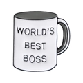 Kreative Emaille-Brosche in Tassenform mit World's Best Boss Gravur auf weißem Grund - World's Best Boss Tasse