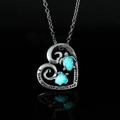 Collar de corazón luminoso con colgantes de tortuga y grabado I love you for always and forever - Luminoso Azul Verde