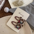 Set of two brown plush teddy bear hair clips with pearl detail and red plaid bow for girls - Pearl Bow Tie Bear Hair Clip