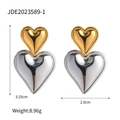 Boucles d'oreilles cœur superposées en acier inoxydable doré et argenté sur blanc - Style Cœur Bicolore Or-Argent (JDE2023589-1)