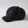 Classic black wool newsboy cap with vintage plaid style and textured octagonal finish - One Size / Woolen-Black