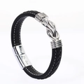 Bracciale da uomo in pelle PU intrecciata nera con chiusura magnetica e incisione My Son - Semplice / Nero