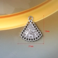 Silver fan-shaped pendant with rhinestones for DIY jewelry making, size 18mm by 21mm - 122 Silver