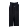 Women's black linen blend casual trousers with elastic drawstring waist in loose straight cut - Black
