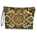 Pochette trucco bohémien con motivo mandala verde bosco e giallo senape con cinturino - Stile Mandala Zenzero Verde Scuro Retrò (Stile 3) / 17*25cm (Lino) con Cinturino