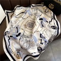 Elegant ivory and navy square silk scarf with nautical sail boat and compass patterns - 70*70cm / 30106-1 Nautical Theme