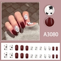 Short cute cat and fish pattern press-on nail kit with dark red and white hand-painted art - Burgundy White Cat Fish Bone Style (Glue Type)