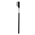 Detailed view of professional eyelash comb with black handle and fine metal steel teeth - Single-sided Silver Teeth-Black
