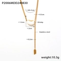 Collar de acero dorado con colgante de haba blanca y detalles de medidas del producto - Dorado/Blanco