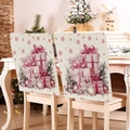 Detail of pink Christmas chair covers with gift box print on white chairs in cozy room - Pink Dot Gift Stack (YT02-28)