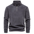 Detail of men's quarter-zip polar fleece sweatshirt in dark grey with stand collar - S / 1/4 Zip Dark Gray (HD08)