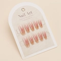 Pink to gold gradient coffin press-on nails set of 10 pieces on display card - By2221 / Tool Kit Style