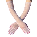 Elegantes guantes largos de malla blanca con lunares para novia y accesorios de gala - Talla única / Malla Blanca con Puntos Blancos