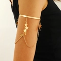 Golden chain armlet with star pendants and tassel charms in a bohemian style - Star Tassel Style (A-1232)