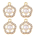 Detailed view of four gold flower pendants with white pearls and sparkling cubic zirconia - Flower Shape Rhinestone (px1086-4)