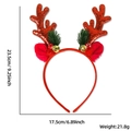 Red sequin reindeer antler headband with festive ornaments and size dimensions - Red