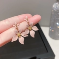 Elegant floral stud earrings featuring pink petals and a golden center bead - Pink Flower Drop / Pink (Steel Pin)