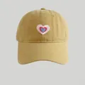 Mustard yellow baseball cap with layered heart embroidery and washed twill fabric - Khaki/Earth Yellow