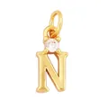Gold-plated copper letter N pendant with sparkling round white cubic zirconia inlay - Single Stone Letter N