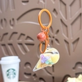 Creative ice cream keychain with orange ring and colorful liquid floating sequins - Orange Ice Cream Milk Bean