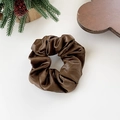 Brown faux leather scrunchie with high elasticity and premium textured finish - Medium / Brown