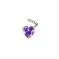 L-shaped gold nose stud featuring a purple heart-shaped zircon gemstone inlay - L-Shaped / Gold-Purple Zirconia